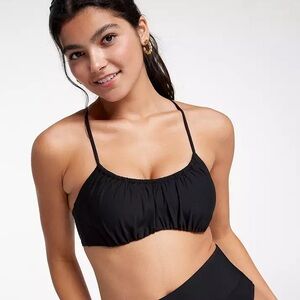 CALIA Women's Scrunched Tie Back Bikini Top in Pure Black in Small New With Tags